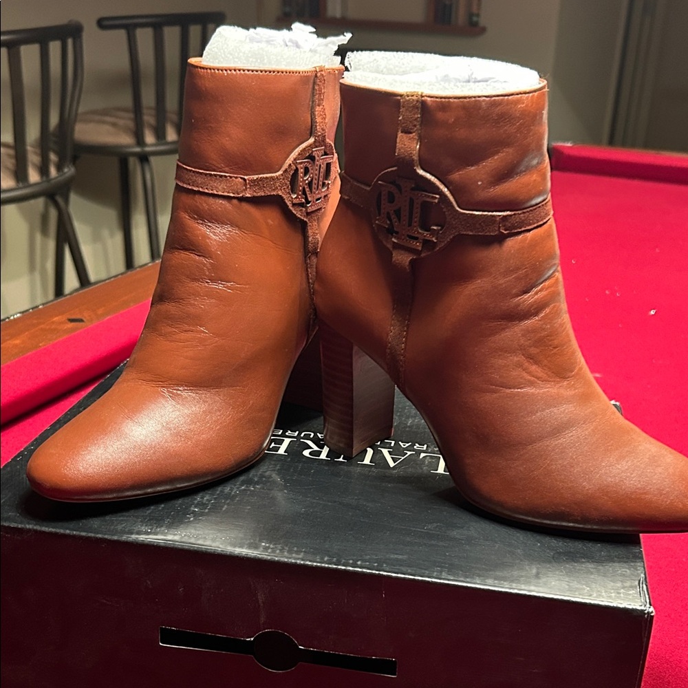 Ralph Lauren Women's Brown Leather Heeled Boots